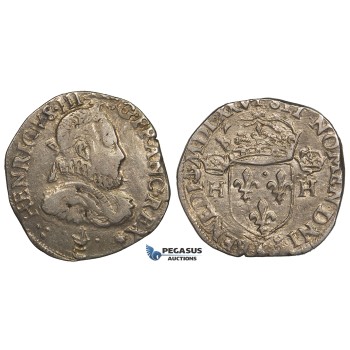 ZH13, France, Henry III, Teston MDLXXV (1575) Bordeaux, Silver (9.52g) Sb.4646, gVF, Rare!