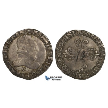 ZH14, France, Henry III, Franc dargent 1582 C, Saint-Lô, Silver (13.37g) Dup. 1130, F-VF