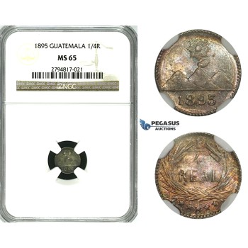 ZH27, Guatemala, 1/4 Real 1895, Silver, NGC MS65 (Rainbow toning)