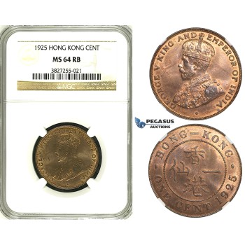 ZH33, Hong Kong, George V, 1 Cent 1925, NGC MS64RB
