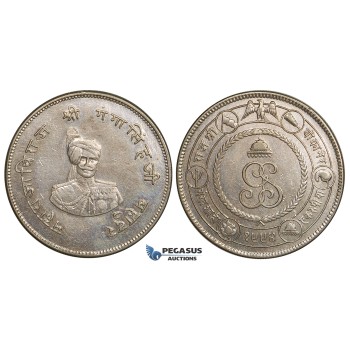 ZH38, India, Bikanir, Gangha Singh (Maharaja) 1 Rupee VS1994 (1937) AU (Light Cleaning)