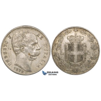ZH39, Italy, Umberto I, 5 Lire 1879-R, Rome, Silver, Lustrous VF-EF