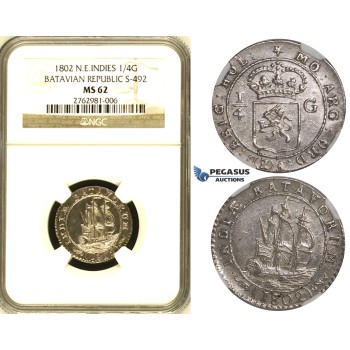 ZH48, Netherlands East Indies (Batavian Republic) 1/4 Gulden 1802, Silver, NGC MS62