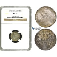ZH56, Romania, Carol I, 50 Bani 1900, Hamburg, Silver, NGC MS62