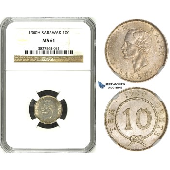 ZH79, Sarawak, C. Brooke Rajah, 10 Cents 1900-H, Heaton, Silver, NGC MS61