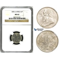 ZH81, South Africa (ZAR) Sixpence (6P) 1896, Silver, NGC MS62
