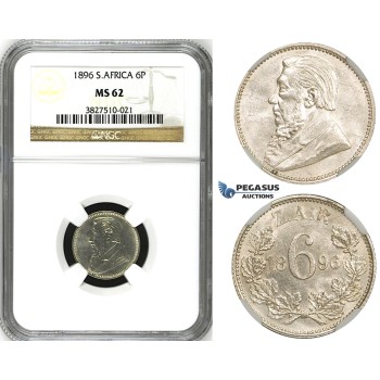 ZH81, South Africa (ZAR) Sixpence (6P) 1896, Silver, NGC MS62