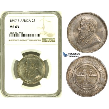 ZH82, South Africa (ZAR) 2 Shillings 1897, Silver, NGC MS63