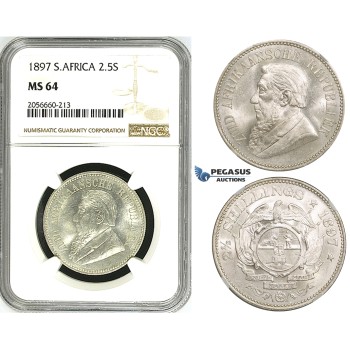 ZH83, South Africa (ZAR) 2 1/2 Shillings 1897, Silver, NGC MS64