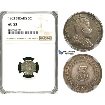 ZH86, Straits Settlements, Edward VII, 5 Cents 1903, Silver, NGC AU53