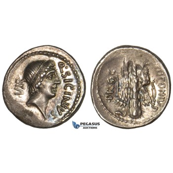 ZH97, Roman Republic, Q. Sicinius & C. Coponius (49 BC) AR Denarius (3.82g) Club, Lustrous EF