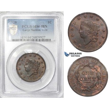 ZI11, United States, Coronet Head Cent 1828, Philadelphia, PCGS MS64BN Large Narrow Date (N-6?)