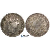 ZI15, France, Napoleon I, 5 Francs 1811-A, Paris, Silver, Toned, Lightly Polished gVF