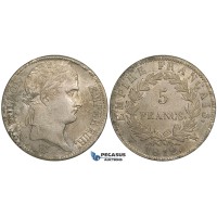 ZI17 France, Napoleon I, 5 Francs 1812-W, Lille, Silver, Cleaned aXF