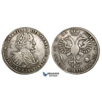 ZI25, Russia, Peter I, Rouble AѰКA (1721) K, Kadashevsky mint, Moscow, Silver (28.19g) Cleaned F-VF, Rare!