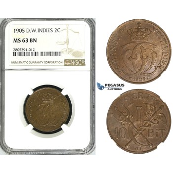 ZI37, Danish West Indies, Christian IX, 2 Cents (10 Bit) 1905, Copenhagen, NGC MS63BN