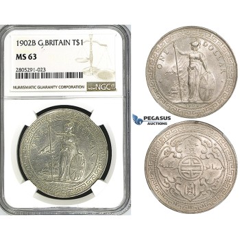 ZI51, Great Britain, Trade Dollar 1902-B, Bombay, Silver, NGC MS63