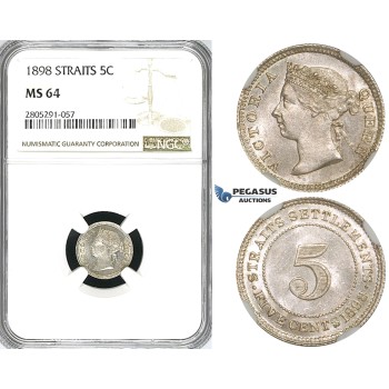 ZI78, Straits Settlements, Victoria, 5 Cents 1898, Silver, NGC MS64