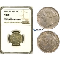 ZI79, Straits Settlements, Victoria, 20 Cents 1899, Silver, NGC AU58