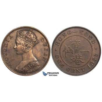 ZI92, Hong Kong, Victoria, 1 Cent 1875, Cleaned XF