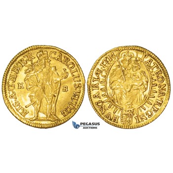 ZI93, Hungary, Karl VI, Ducat 1714 K-B, Kremnitz, Gold (3.48g) EF-UNC, Rare!