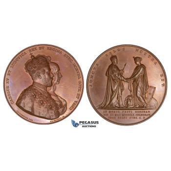 ZJ02, Sweden, Karl XV,  Bronze Medal 1860 (Ø57mm, 83.5g) by Ericsson, nn the crowning of Louise of Netherlands, UNC