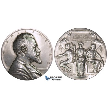 ZJ04, Sweden, Enskilda Bank, Silver Art Nouveau Medal 1911 (Ø63mm, 129g) by E. Lindberg, K. A. Wallenberg, Stockholm, aUNC