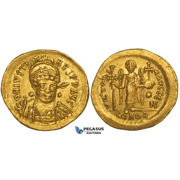 ZJ19, Byzantine Empire, Justinian I (527–565) AV Solidus (4.43g) Constantinople, 545-565, Angel, EF-AU