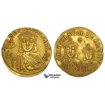 ZJ20, Byzantine Empire, Theophilus, with Constantine and Michael II (829–842) AV Solidus (4.32g) Constantinople, 831-842