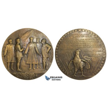 ZJ26, France & United States, Bronze Medal 1918 (Ø68mm, 145.4g) General Pershing WW1,  Rare!