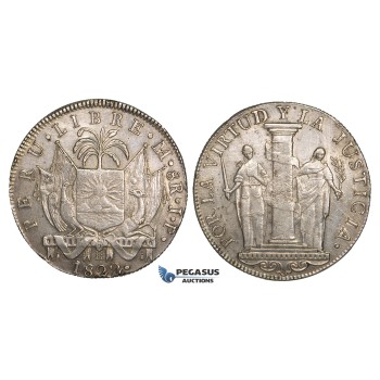 ZJ28, Peru, Republic, 8 Reales 1822 LIMA JP, Lima, Silver, Few scratches, AU, Rare!