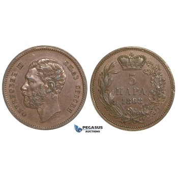 ZJ30, Serbia, M. Obrenovic III, 5 Para 1868 (Medal Rotation) Brown EF