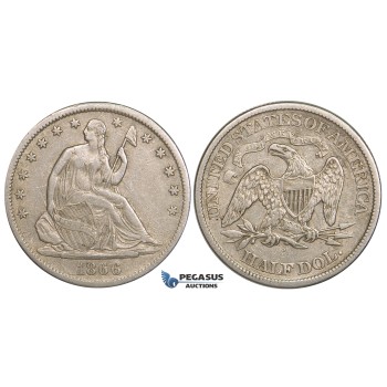 ZJ32, United States, Liberty Seated Half Dollar (50C) 1866-S, San Francisco, Silver, VF