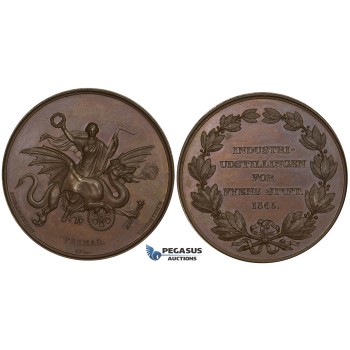 ZJ57, Denmark, Christian IX, Bronze Medal 1865 (Ø45mm, 52.6g) by Schmahlfeld and Peters, On the Industrial Exposition on Fyn, Brown UNC