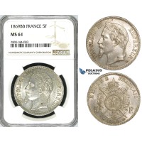 ZJ62, France, Napoleon III, 5 Francs 1869-BB, Strasbourg, Silver, NGC MS61