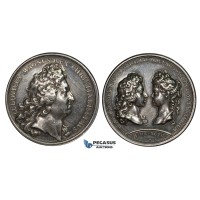 ZJ68, France & Italy, Louis XIV, Silver Medal 1697 (Ø41mm, 37.25g) by Mauger, Weding to Marie Adelaide of Savoy, Rare!!