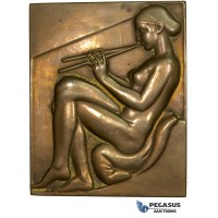ZJ82, France & Greece, Bronze Art Deco Plaque Medal 1933 (67x55mm, 147g) by A.Guzman, Nude, Rare!!