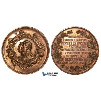 ZJ90, Germany, Prussia, Bronze Medal 1883 (Ø77mm, 146.2g) by Loos/Mertens, Wilhelm I Silver Wedding