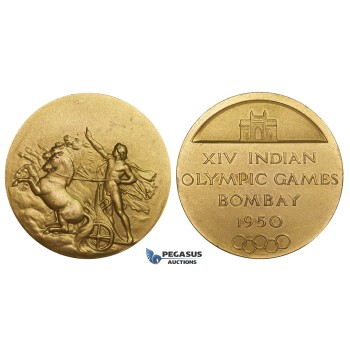 ZK03, India, Gilt Bronze Medal 1950 (Ø52mm, 55.8g) Indian Olympic Games, Winners, UNC