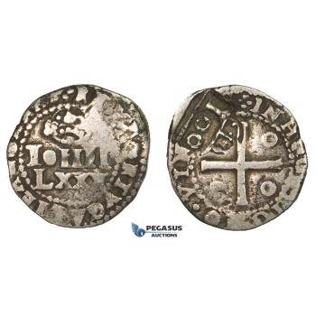 ZK13, Portuguese Brazil, Alfonso VI, 100 Reis ND (1663) Lisbon, Silver (3.83g) Counter mark on Portugal 80 Reis, Type IV, Rare!