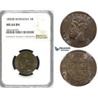 ZK16, Romania, Carol I, 5 Bani 1885-B, Bucharest, NGC MS64BN 