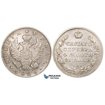 ZK23, Russia, Alexander I, Rouble 1825 СПБ-НГ, St. Petersburg, Silver, Bit. 140 (R) Cleaned VF