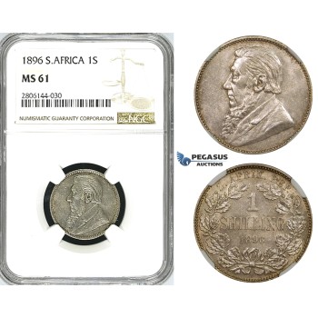 ZK27, South Africa (ZAR) 1 Shilling 1896, Silver, NGC MS61, Rare!