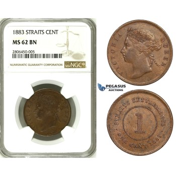 ZK32, Straits Settlements, Victoria, 1 Cent 1883, NGC MS62, Rare!