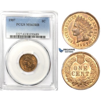ZK42, United States, Indian Head Cent 1907, PCGS MS63RB