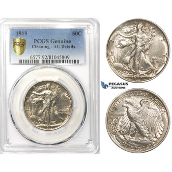 ZK48, United States, Walking Libery Half Dollar (50C) 1919, Philadelphia, Silver, PCGS AU Det. (Lustrous coin)
