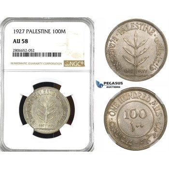 ZK55, Palestine, 100 Mils 1927, London, Silver, NGC AU58