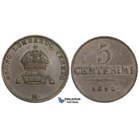 ZK81, Italy, Lombardy, Franz Joseph, 5 Centesimi 1850-M, Mlian, Brown EF