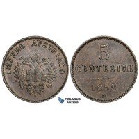 ZK82, Italy, Lombardy-Venice, Franz Joseph, 5 Centesimi 1852-M, Mlian, Brown EF