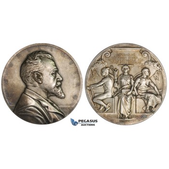 ZK87, Sweden, Enskilda Bank, Silver Art Nouveau Medal 1911 (Ø63mm, 129g) by E. Lindberg, K. A. Wallenberg, Stockholm, Toned aUNC